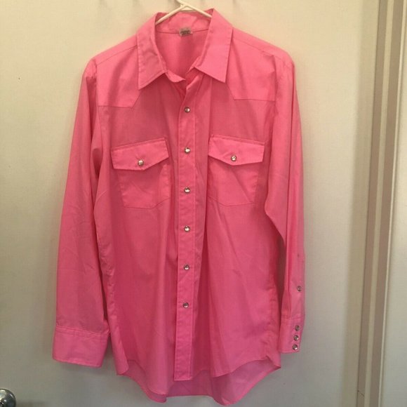Malco Modes Vintage Pink Long Sleeve Western Shirt Size 16.5/33 - Picture 1 of 5